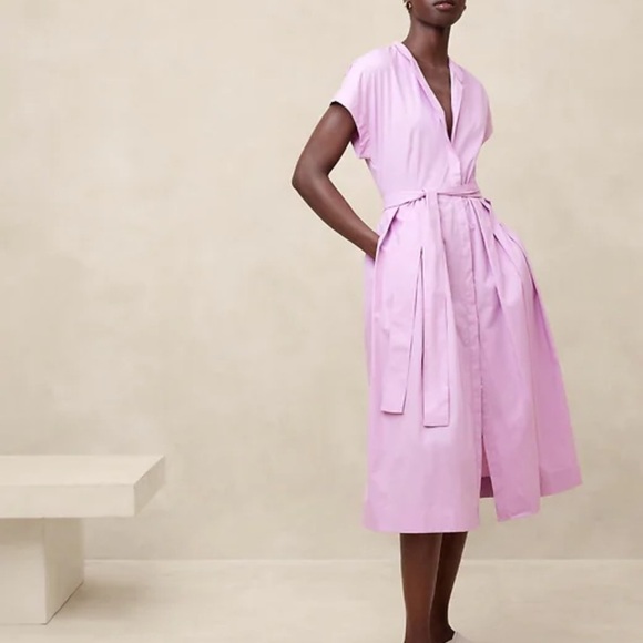 BR Poplin Tie-Waist Midi Dress